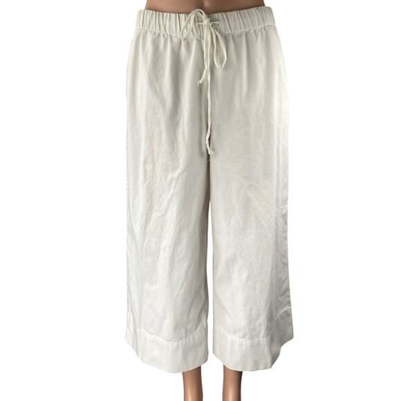Velvet By Graham & Spencer White Drawstring High Rise Wide Leg Trousers Pants M - Picture 1 of 5